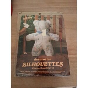Vintage Titan Decorative Silhouettes TEDDY BEAR Stamped Cross Stitch Kit NIP
